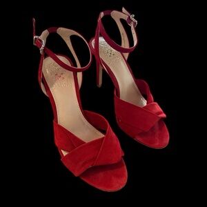 Vince Camuto Red Suede Ankle Strap Heels